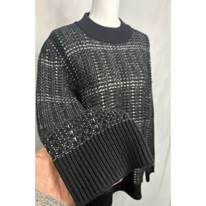 NWT‎ Michael Kors XL Oversized Sweater Black Silver Knit Textured Crewneck Top
